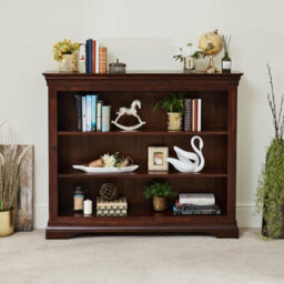 The Furniture Market French Hardwood Mahogany Stained Wide Low Bookcase - thumbnail 2