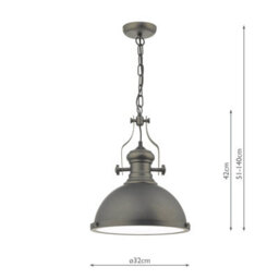 The Lighting Studio Arona Pendant Antique Pewter & Glass - thumbnail 6