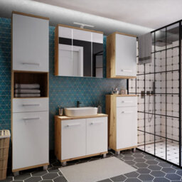 Furniture To Go Veris 3 Door Mirrored Bathroom Cabinet With Integrated Led Lighting - Artisan Oak And Light Grey - thumbnail 6