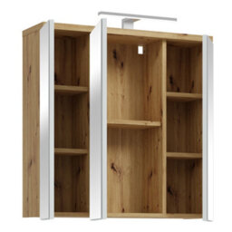 Furniture To Go Veris 3 Door Mirrored Bathroom Cabinet With Integrated Led Lighting - Artisan Oak And Light Grey - thumbnail 4