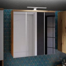 Furniture To Go Veris 3 Door Mirrored Bathroom Cabinet With Integrated Led Lighting - Artisan Oak And Light Grey - thumbnail 1