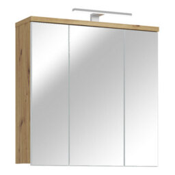 Furniture To Go Veris 3 Door Mirrored Bathroom Cabinet With Integrated Led Lighting - Artisan Oak And Light Grey - thumbnail 2