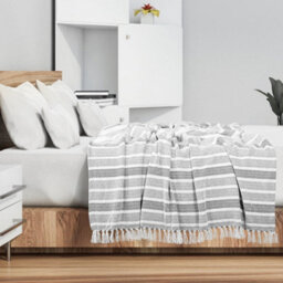 Ehc Herringbone Stripe Cotton Throw For Double Bed Sofa Couch,150 X 200 Cm, Grey - thumbnail 2
