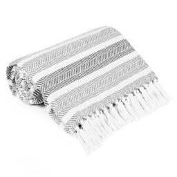 Ehc Herringbone Stripe Cotton Throw For Double Bed Sofa Couch,150 X 200 Cm, Grey - thumbnail 3