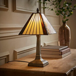 Valuelights Tiffany Stained Glass Antique Brass Table Lamp And Bulb - thumbnail 5