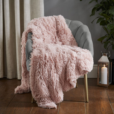 Catherine Lansfield Extra Large Cuddly Deep Pile Faux Fur Family Size Large Blanket Throw Blush Pink - image 1