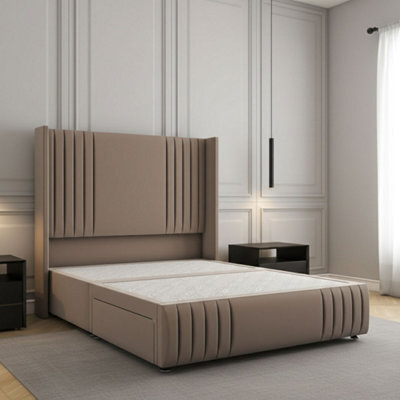 REGIONAL FURNISHINGS Divan Bed Set Mink Plush Velvet Upholstered 54Inch Headboard 2Drawers Footend & No Mattress In Double King 4Ft 6Ft Sizes - image 1