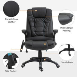 Homcom Vibrating Massage Heat Pu Leather Office Chair W/ Rc, Swivel Wheel, Black - thumbnail 8