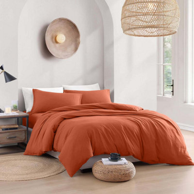 Bedlooms Rust Plain Dyed Duvet Cover Complete Bedding Set, Breathable & Anti-Allergic Microfiber, King 230X220Cm - image 1