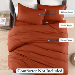 Bedlooms Rust Plain Dyed Duvet Cover Complete Bedding Set, Breathable & Anti-Allergic Microfiber, King 230X220Cm - thumbnail 3