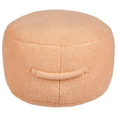 Wyld And Coco Orange Boucle Pouffe 50 X 50 X 30 Cm - Round Fluffy Teddy Fabric Seat For Living Room Accent - image 1