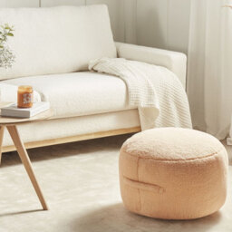 Wyld And Coco Orange Boucle Pouffe 50 X 50 X 30 Cm - Round Fluffy Teddy Fabric Seat For Living Room Accent - thumbnail 2