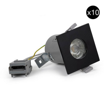 10 Pack - Matt Black Gu10 Square Fire Rated Downlight - Ip65 - Se Home - image 1