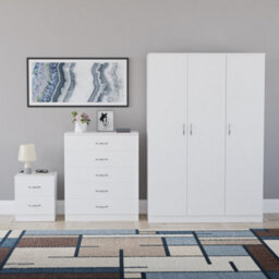 Lassic Vida Designs Riano 3 Piece Bedroom Set (2 Drawer Bedside Chest, 5 Drawer Chest, 3 Door Wardrobe), White - thumbnail 7