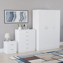 Lassic Vida Designs Riano 3 Piece Bedroom Set (2 Drawer Bedside Chest, 5 Drawer Chest, 3 Door Wardrobe), White - thumbnail 6