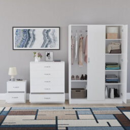 Lassic Vida Designs Riano 3 Piece Bedroom Set (2 Drawer Bedside Chest, 5 Drawer Chest, 3 Door Wardrobe), White - thumbnail 2