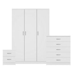 Lassic Vida Designs Riano 3 Piece Bedroom Set (2 Drawer Bedside Chest, 5 Drawer Chest, 3 Door Wardrobe), White - thumbnail 8