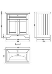 Hudson Reed Floor Standing 2 Door Traditional Vanity Unit With 1 Tap Hole Fireclay Basin, Hunter Green, 830 X 471 mm - thumbnail 7