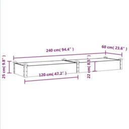 Berkfield Garden Raised Bed With Liner Grey 240X60X25 Cm Solid Wood Fir - thumbnail 8