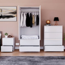 Lassic Vida Designs Glinton 3 Piece White Fsc Bedroom Set - (4 Drawer Chest, 2 Door Wardrobe, 2 Drawer Bedside Chest) - thumbnail 2