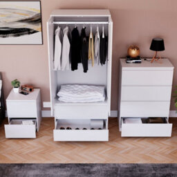 Lassic Vida Designs Glinton 3 Piece White Fsc Bedroom Set - (4 Drawer Chest, 2 Door Wardrobe, 2 Drawer Bedside Chest) - thumbnail 3