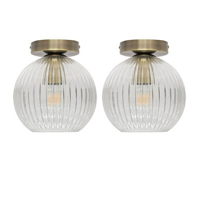 First Choice Lighting Set Of 2 Betchley - Clear Ribbed Glass Antique Brass Ceiling Lights - image 1