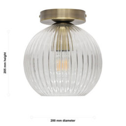 First Choice Lighting Set Of 2 Betchley - Clear Ribbed Glass Antique Brass Ceiling Lights - thumbnail 6