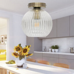 First Choice Lighting Set Of 2 Betchley - Clear Ribbed Glass Antique Brass Ceiling Lights - thumbnail 5
