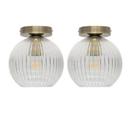 First Choice Lighting Set Of 2 Betchley - Clear Ribbed Glass Antique Brass Ceiling Lights - thumbnail 1