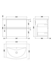 Hudson Reed Urban 610mm Satin White Wall Hung 2 Drawer Vanity Unit And Curved Basin With U-Shape Drawer, 530 X 610 X 440mm - thumbnail 6