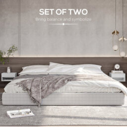 Homcom Floating Nightstands Set Of 2, Bedside Table W/ Drawer And Open Shelf - thumbnail 4