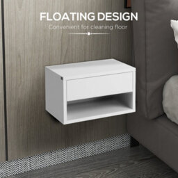 Homcom Floating Nightstands Set Of 2, Bedside Table W/ Drawer And Open Shelf - thumbnail 5