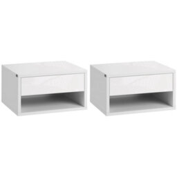 Homcom Floating Nightstands Set Of 2, Bedside Table W/ Drawer And Open Shelf - thumbnail 2