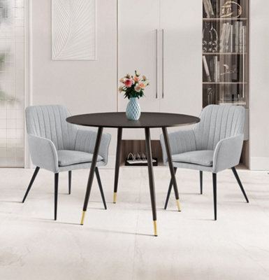Hallowood Furniture Finley Small Round Dining Table In Black Finish With 2 Steel Grey Fabric Armchairs - image 1