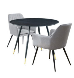 Hallowood Furniture Finley Small Round Dining Table In Black Finish With 2 Steel Grey Fabric Armchairs - thumbnail 8