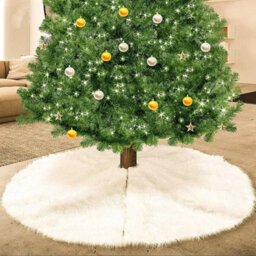 White Christmas Tree Skirt Base Faux Fur Xmas Floor Mat Ornament Decoration - thumbnail 2