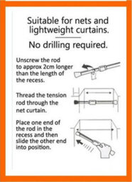 Curtains At Homes 140-250Cm White Extendable Spring Loaded Tension Rod - Net & Voile Rod - thumbnail 3