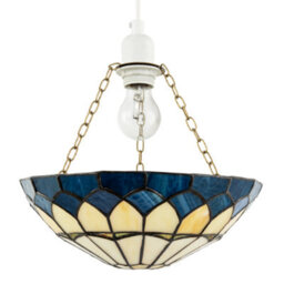 Happy Homewares Midnight Blue Stained Glass Domed Tiffany Pendant Shade With Chains