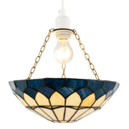 Happy Homewares Midnight Blue Stained Glass Domed Tiffany Pendant Shade With Chains - thumbnail 2