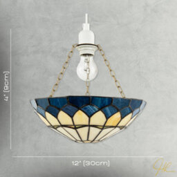 Happy Homewares Midnight Blue Stained Glass Domed Tiffany Pendant Shade With Chains - thumbnail 7