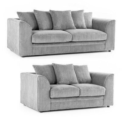 Furnishings For Less UK Luxor Jumbo Cord Silver 3 + 2 Fabric Sofa Suite - image 1