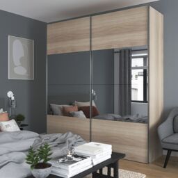 GoodHome Atomia Matt Oak Effect Particle Board Mirrored Wardrobe (H)2250mm (W)2000mm (D)655mm - thumbnail 4