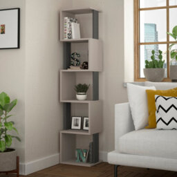 Decortie Piri Mocha Grey-Anthracite Grey 5 Tier Tall Freestanding Bookcase Shelving Unit (H) 161Cm