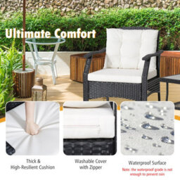 Costway 3 Pcs Outdoor Furniture Set Modern Patio Rattan Chair Coffee Table Set - thumbnail 8