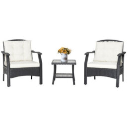 Costway 3 Pcs Outdoor Furniture Set Modern Patio Rattan Chair Coffee Table Set - thumbnail 2