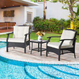 Costway 3 Pcs Outdoor Furniture Set Modern Patio Rattan Chair Coffee Table Set - thumbnail 1