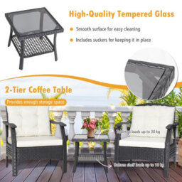 Costway 3 Pcs Outdoor Furniture Set Modern Patio Rattan Chair Coffee Table Set - thumbnail 7