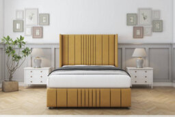 "Sloomy Hargrave Mustard Plush Divan Bed Base 2 Drawers Foot-End-54"" Wingback Headboard & 12"" Footboard 5' King" - thumbnail 2