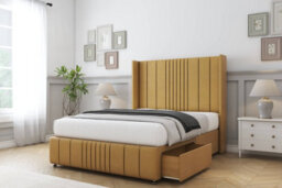"Sloomy Hargrave Mustard Plush Divan Bed Base 2 Drawers Foot-End-54"" Wingback Headboard & 12"" Footboard 5' King" - thumbnail 4