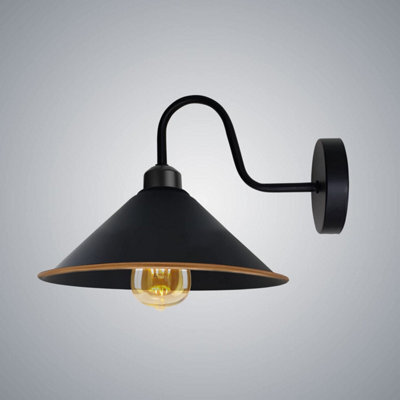 Vintage Industrial Wall Sconce E27 Black Gold Swan Neck Light Fixture Complete With Bulb - image 1